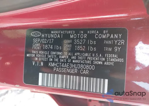 2017 Hyundai Accent Se z USA, uszkodzony, nr VIN KMHCT4AE3HU380800